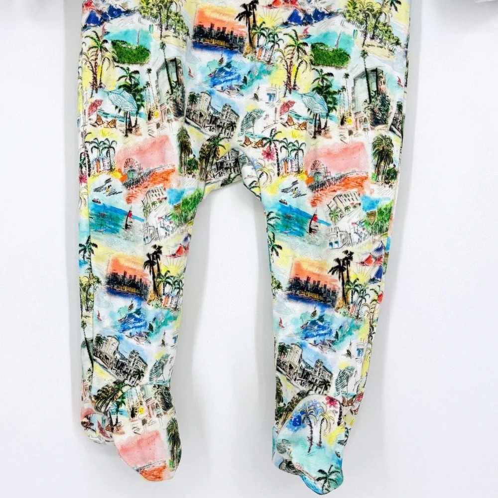 New BRAI Organic Cotton Colorful Coastal Tropical Baby Footie Sleeper 6-12 month